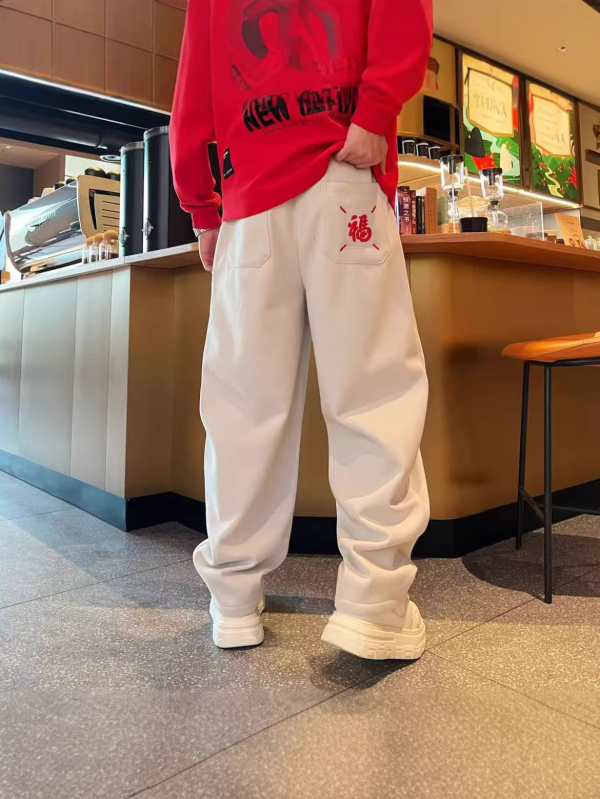 Muške hlače za slobodno vrijeme s ravnim krojem i flis podstavom, 100% poliester, srednji pojas