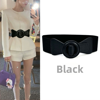 PU кожен колан за талия за рокли и палта, широк стил, distressed ефект, закопчаване с японски бутон, марка 001