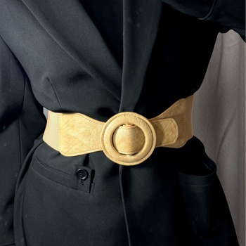 PU кожен колан за талия за рокли и палта, широк стил, distressed ефект, закопчаване с японски бутон, марка 001