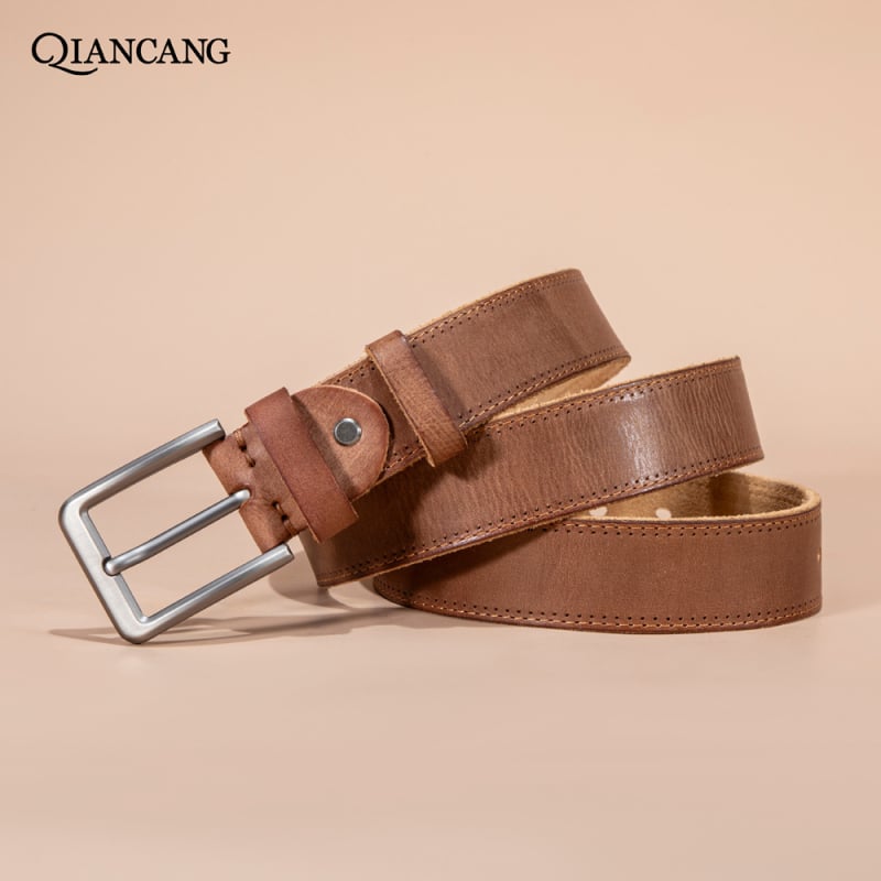 Muški kožni pojas od prvog sloja teleće kože, spona od legure, kopča sa šiljkom, širina 2-4 cm, vintage stil, nacionalni trend