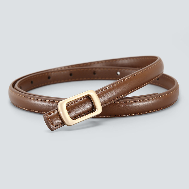 Дамски колан от PU кожа, тънък модел, катарама от сплав, гладко щракване, ширина под 2 см, корейски сладък стил