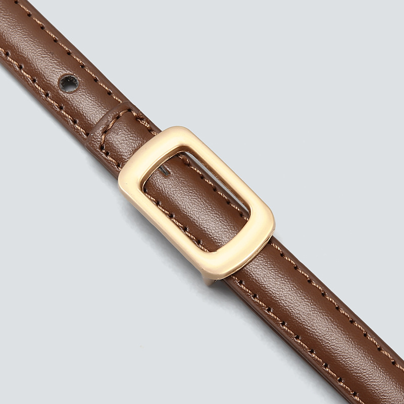 Дамски колан от PU кожа, тънък модел, катарама от сплав, гладко щракване, ширина под 2 см, корейски сладък стил