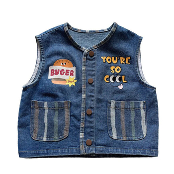Denim prsluk za dječake - Korejski stil, ležerni/kardigan stil, 100% poliester, uzrast 3–8 godina, jesen 2025