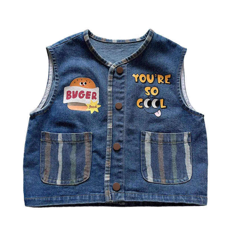 Denim prsluk za dječake - Korejski stil, ležerni/kardigan stil, 100% poliester, uzrast 3–8 godina, jesen 2025