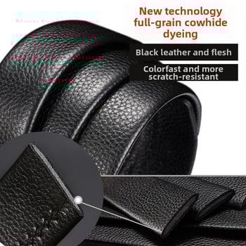 Мъжки кожен колан от първокласна телешка кожа, с автоматично закопчаване, ширина 3,5 см, ембосирана обработка