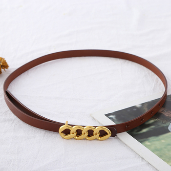 Ženski pojas s dugom zlatnom lančanom kopčom, dvostruka prirodna koža, zatvaranje na snap, univerzalni stil, radno okruženje