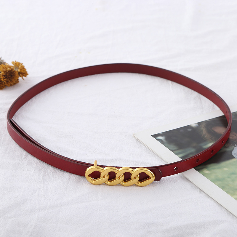 Ženski pojas s dugom zlatnom lančanom kopčom, dvostruka prirodna koža, zatvaranje na snap, univerzalni stil, radno okruženje