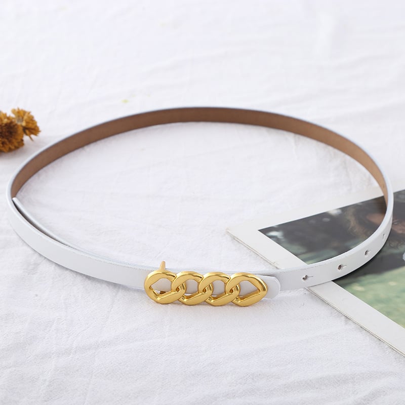 Ženski pojas s dugom zlatnom lančanom kopčom, dvostruka prirodna koža, zatvaranje na snap, univerzalni stil, radno okruženje