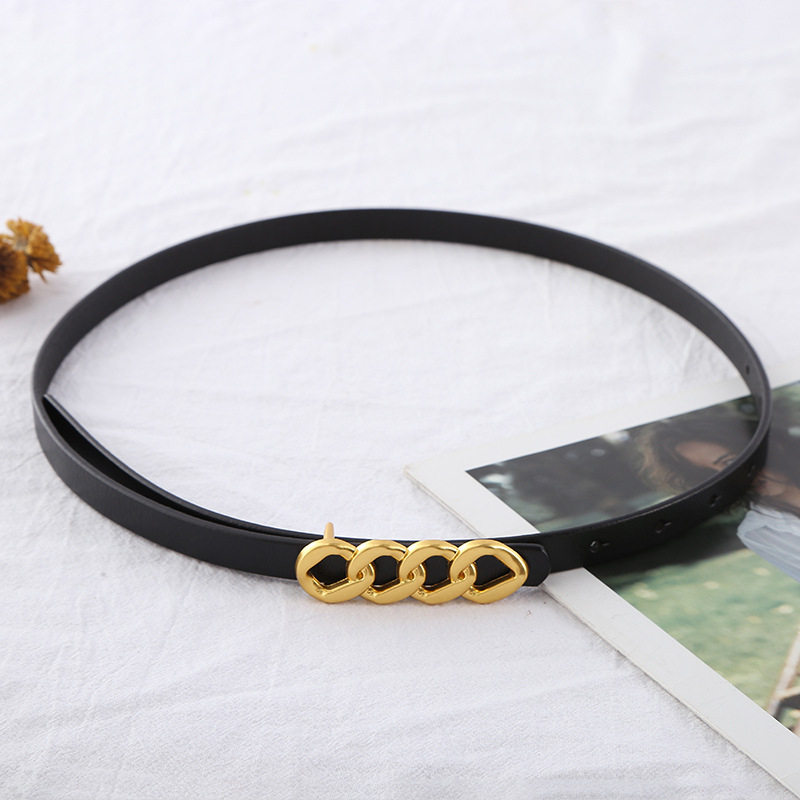 Ženski pojas s dugom zlatnom lančanom kopčom, dvostruka prirodna koža, zatvaranje na snap, univerzalni stil, radno okruženje