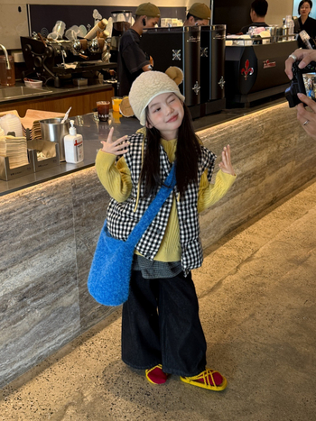 Γιλέκο με πούπουλο για κορίτσια, Κορεατικό στυλ, Καρό μοτίβο με πλέγμα, Πούπουλο λευκής πάπιας 86–90%, Εξωτερικό ύφασμα 100% βαμβάκι