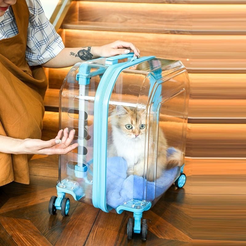 Пътна количка за домашни любимци за двама – голям капацитет, прозрачно дишащо отделение за котки, преносима