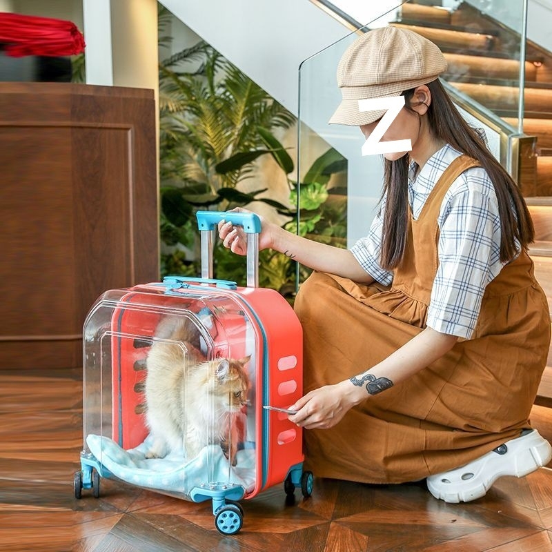 Пътна количка за домашни любимци за двама – голям капацитет, прозрачно дишащо отделение за котки, преносима