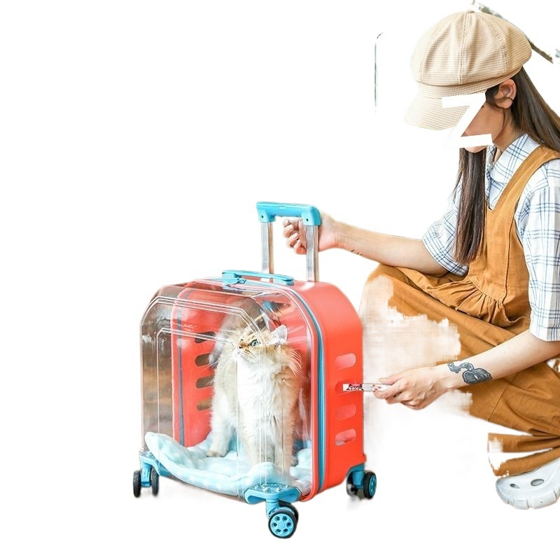 Пътна количка за домашни любимци за двама – голям капацитет, прозрачно дишащо отделение за котки, преносима