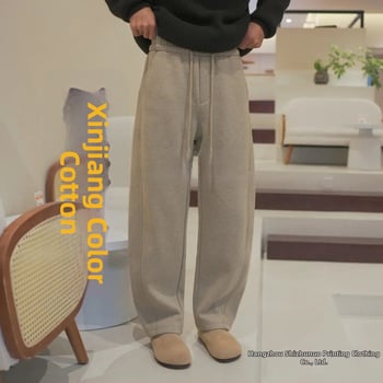 Muške duge hlače s flis podstavom, od poliestersko-pamučnog materijala, srednji pojas, slobodan kroj, korejski stil