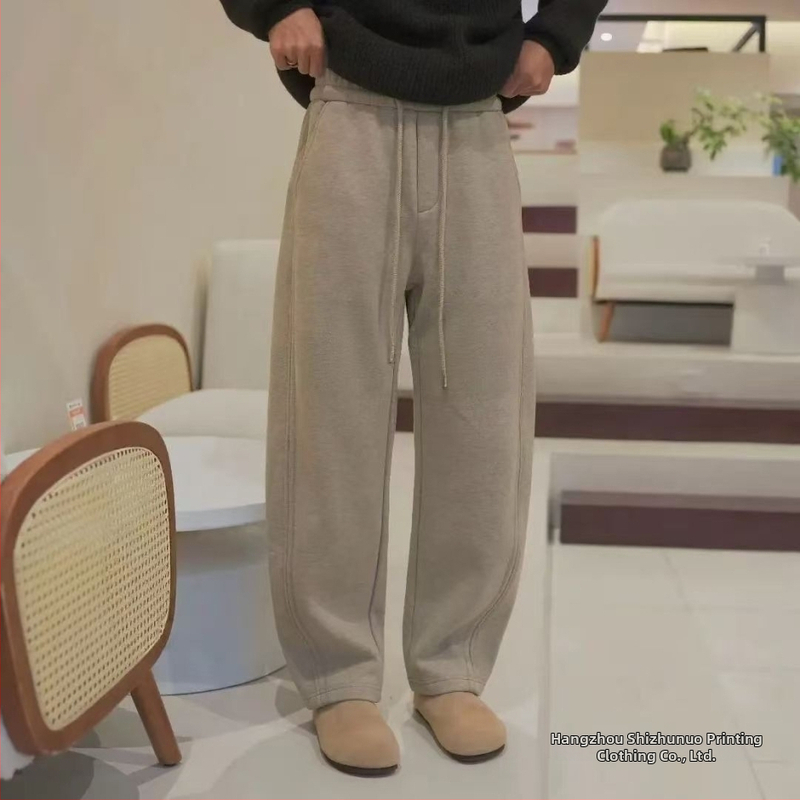 Muške duge hlače s flis podstavom, od poliestersko-pamučnog materijala, srednji pojas, slobodan kroj, korejski stil