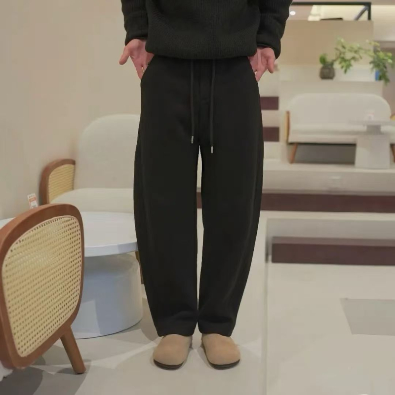 Muške duge hlače s flis podstavom, od poliestersko-pamučnog materijala, srednji pojas, slobodan kroj, korejski stil