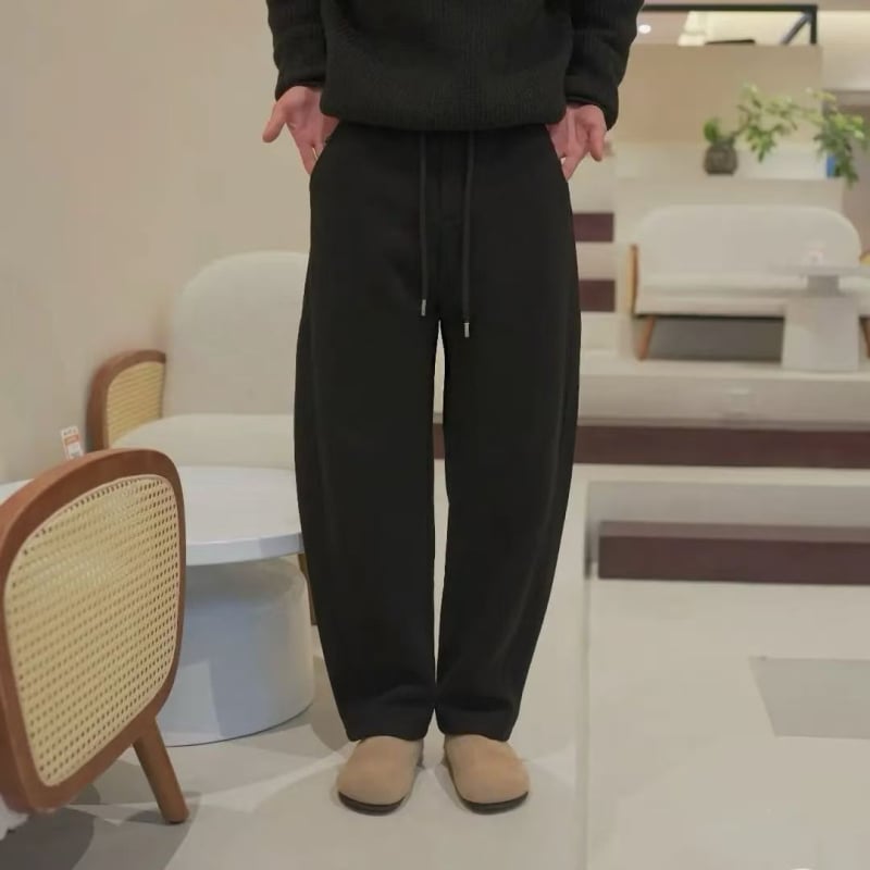 Muške duge hlače s flis podstavom, od poliestersko-pamučnog materijala, srednji pojas, slobodan kroj, korejski stil