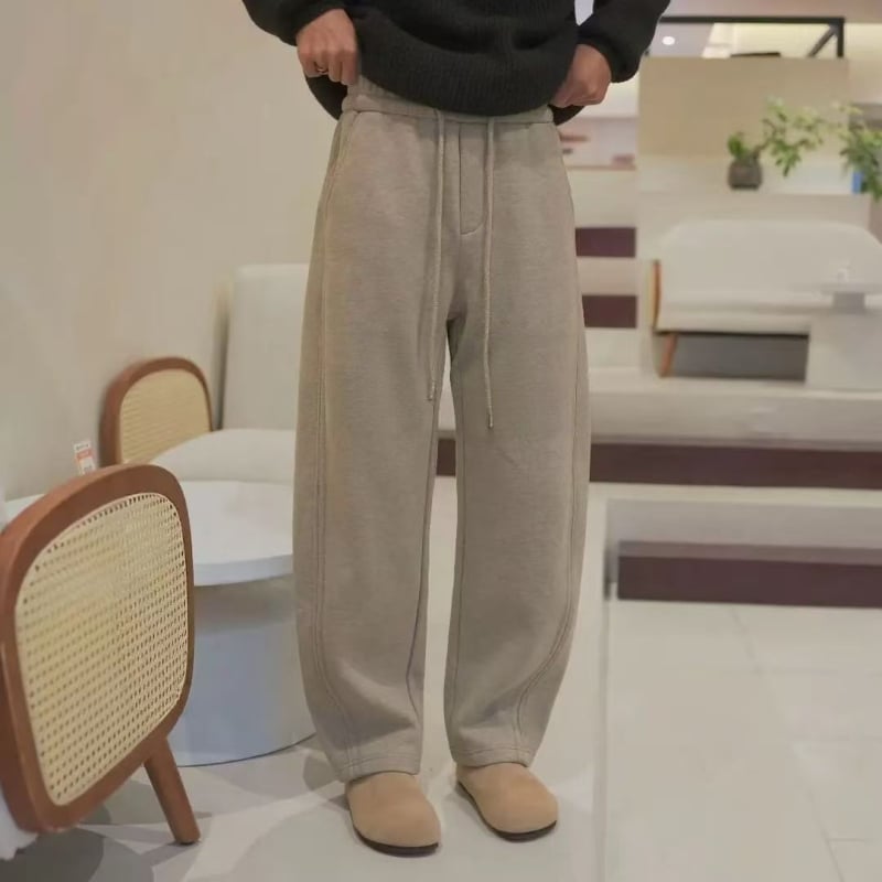 Muške duge hlače s flis podstavom, od poliestersko-pamučnog materijala, srednji pojas, slobodan kroj, korejski stil