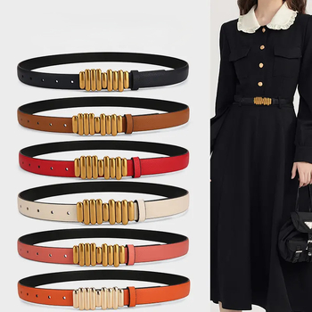 Дамски колан от естествена кожа, катарама от сплав, закопчаване с щифт, ширина 2–4 см, стил бизнес/универсален