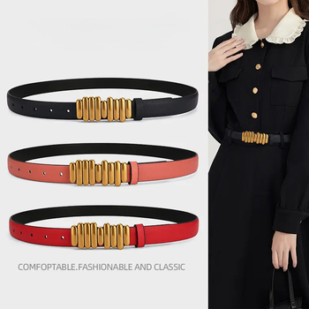 Дамски колан от естествена кожа, катарама от сплав, закопчаване с щифт, ширина 2–4 см, стил бизнес/универсален