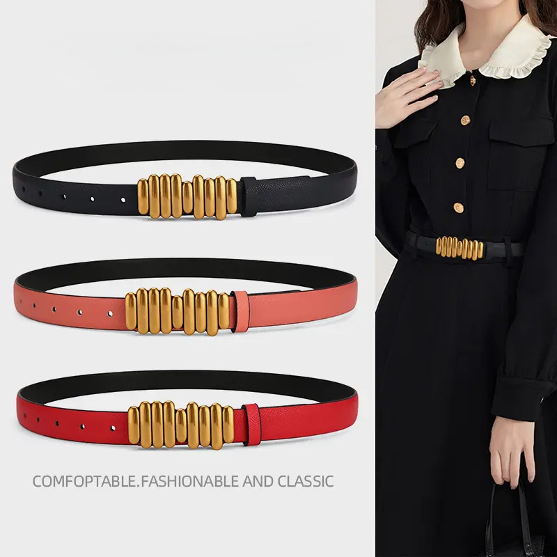 Дамски колан от естествена кожа, катарама от сплав, закопчаване с щифт, ширина 2–4 см, стил бизнес/универсален