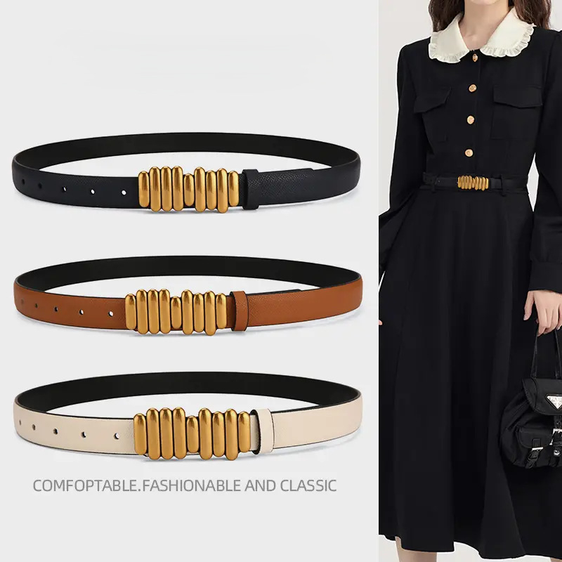 Дамски колан от естествена кожа, катарама от сплав, закопчаване с щифт, ширина 2–4 см, стил бизнес/универсален