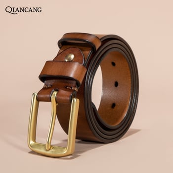 Пояс от естествена кожа – първи слой кравешка кожа, медна закопчалка с игла, ширина 2–4 см, стил винтидж