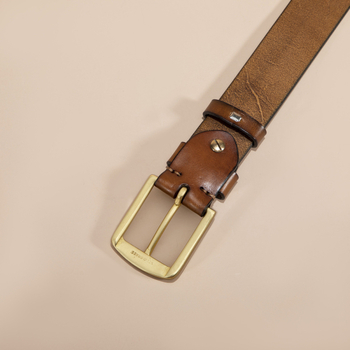 Пояс от естествена кожа – първи слой кравешка кожа, медна закопчалка с игла, ширина 2–4 см, стил винтидж