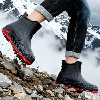 Ghete de ploaie unisex din PVC, impermeabile și antiderapante, gleznă joasă, slip-on