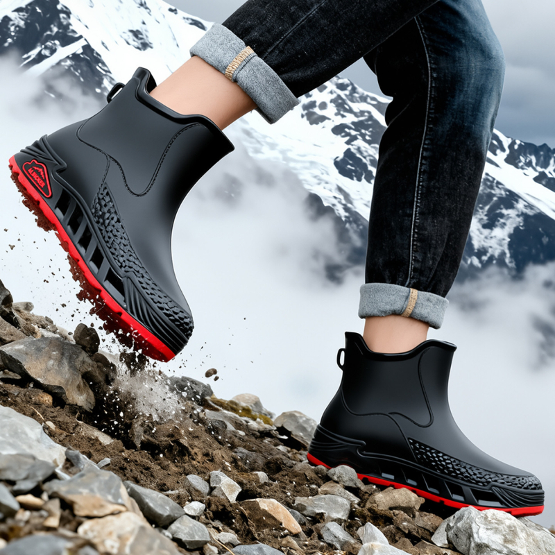 Ghete de ploaie unisex din PVC, impermeabile și antiderapante, gleznă joasă, slip-on