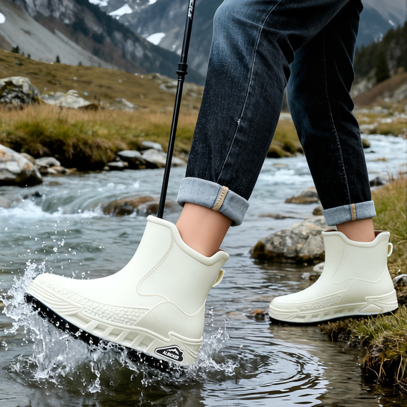 Ghete de ploaie unisex din PVC, impermeabile și antiderapante, gleznă joasă, slip-on