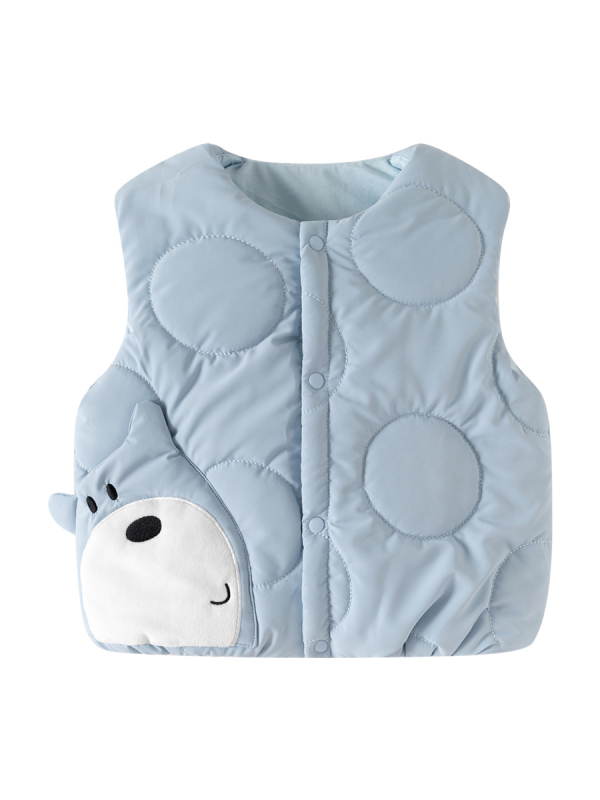 Dječji bezrukavni vest, unisex, debeli zimski model, crtani uzorak, jednostruko kopčanje, vanjski poliester