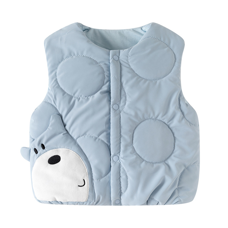 Dječji bezrukavni vest, unisex, debeli zimski model, crtani uzorak, jednostruko kopčanje, vanjski poliester