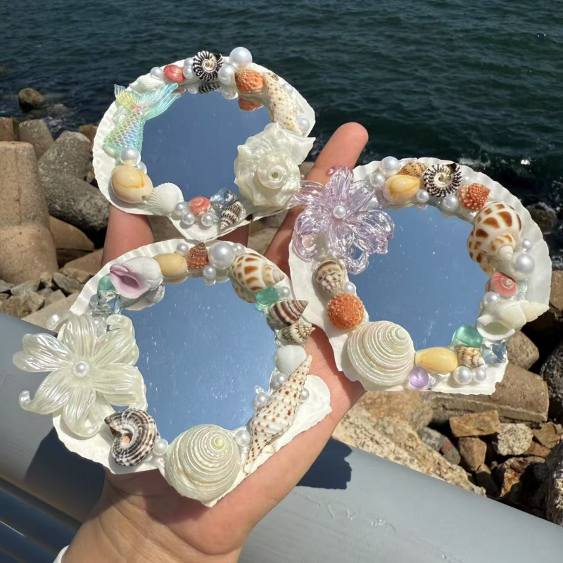 Καλλυντικό καθρέφτης με πλαίσιο από φυσικό κοχύλι, Νέο κινεζικό στυλ, φυσική κατασκευή, ιδανικό δώρο επιχειρήσεων ή προώθησης