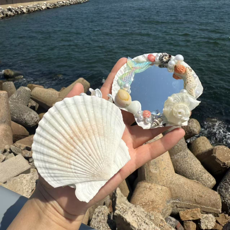 Καλλυντικό καθρέφτης με πλαίσιο από φυσικό κοχύλι, Νέο κινεζικό στυλ, φυσική κατασκευή, ιδανικό δώρο επιχειρήσεων ή προώθησης