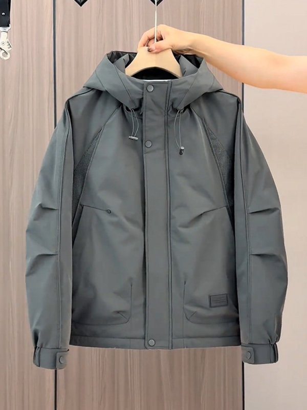 Ανδρικό μπουφάν από corduroy με επένδυση γούνας κουνελιού, παχιά μόνωση, φερμουάρ, μανίκια ραγκλάν