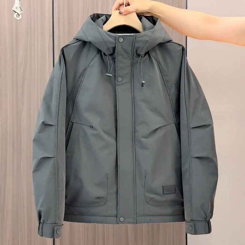 Ανδρικό μπουφάν από corduroy με επένδυση γούνας κουνελιού, παχιά μόνωση, φερμουάρ, μανίκια ραγκλάν