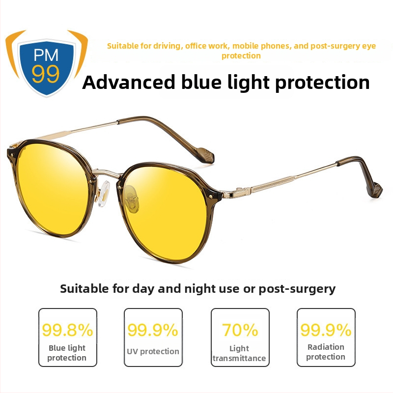 Okuliare proti modrému svetu s nastaviteľným ultraľahkým kovovým rámom, šošovky 1,8 mm, priepustnosť svetla 77%, model 2347