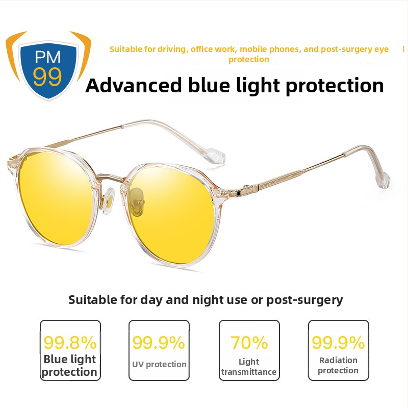 Okuliare proti modrému svetu s nastaviteľným ultraľahkým kovovým rámom, šošovky 1,8 mm, priepustnosť svetla 77%, model 2347