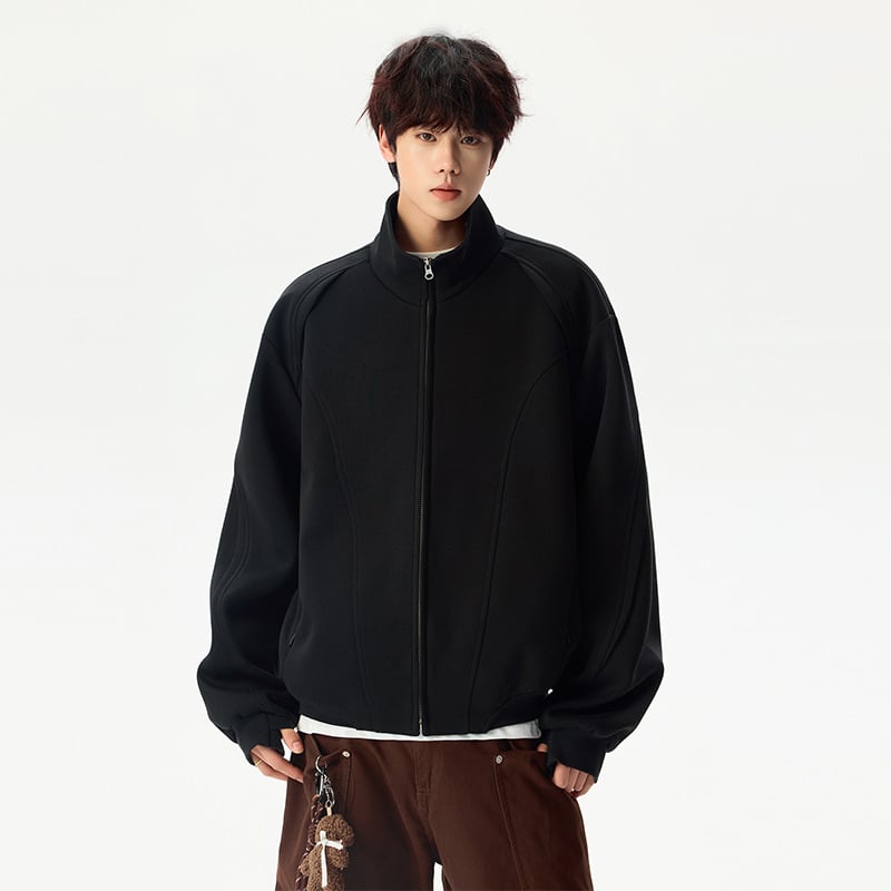 Muška jakna, opuštenog kroja, korejskog stila, stojeći ovratnik, zatvarač.