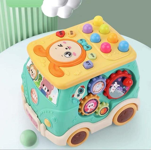 Whack-a-mole играчка с музикален барабан, пластмасова, шестоъгълна форма, за деца 0–3 години