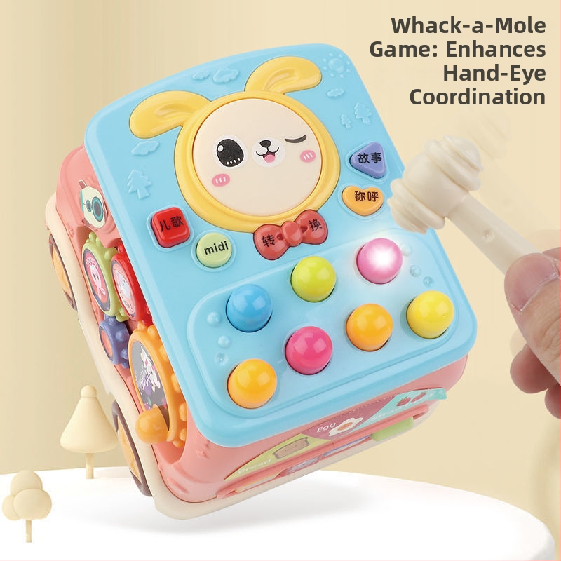 Whack-a-mole играчка с музикален барабан, пластмасова, шестоъгълна форма, за деца 0–3 години