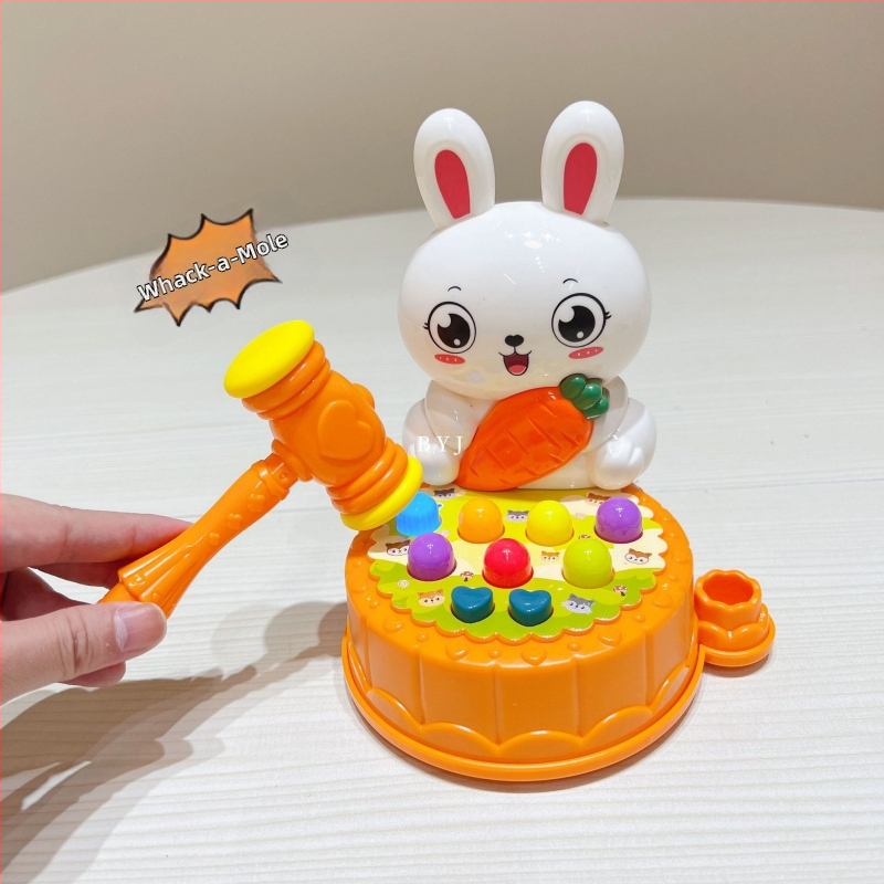 Whack-a-mole играчка с музикален барабан, пластмасова, шестоъгълна форма, за деца 0–3 години