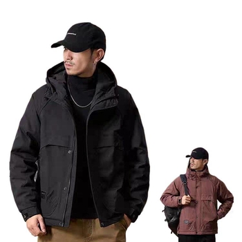 Muška jakna s kapuljom, debeli izolacijski sloj, za zimu, bočni džepovi.