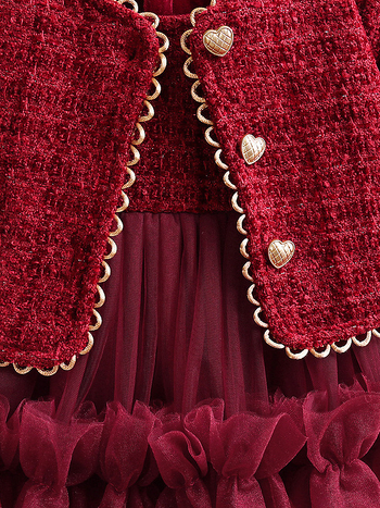 Dječji zimski set haljine za djevojčice, dva dijela, dugi rukavi, pamuk s velurom, stil Little Fragrant Wind, za uzrast 1–3 godine