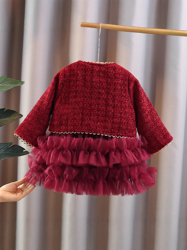 Dječji zimski set haljine za djevojčice, dva dijela, dugi rukavi, pamuk s velurom, stil Little Fragrant Wind, za uzrast 1–3 godine