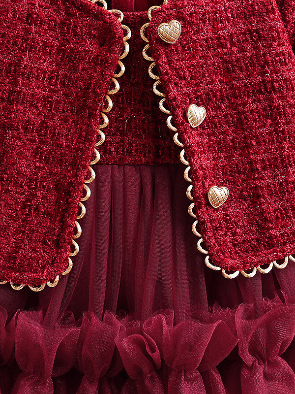 Dječji zimski set haljine za djevojčice, dva dijela, dugi rukavi, pamuk s velurom, stil Little Fragrant Wind, za uzrast 1–3 godine