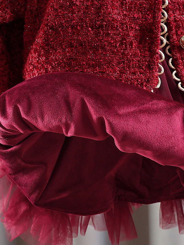 Dječji zimski set haljine za djevojčice, dva dijela, dugi rukavi, pamuk s velurom, stil Little Fragrant Wind, za uzrast 1–3 godine