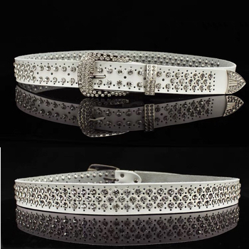 Дамски колан с кристали, корейски стил, естествена кожа, двуслойна кожа, катарама от сплав