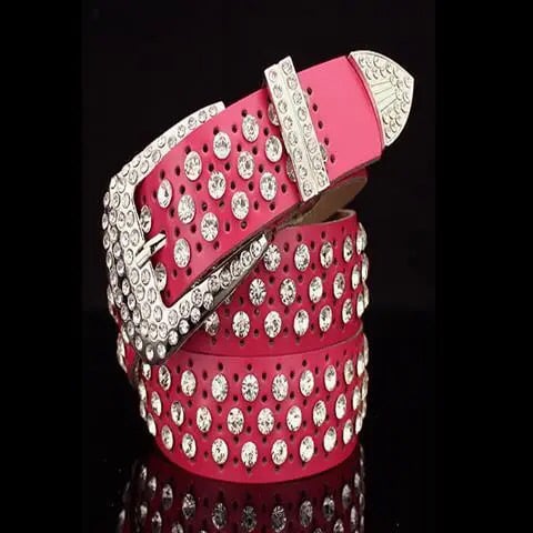 Дамски колан с кристали, корейски стил, естествена кожа, двуслойна кожа, катарама от сплав